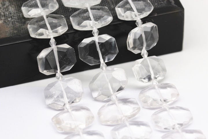 Clear Quartz Rectangle Slice Faceted Octagon Beads Approx 15x20mm 15.5″ Strand