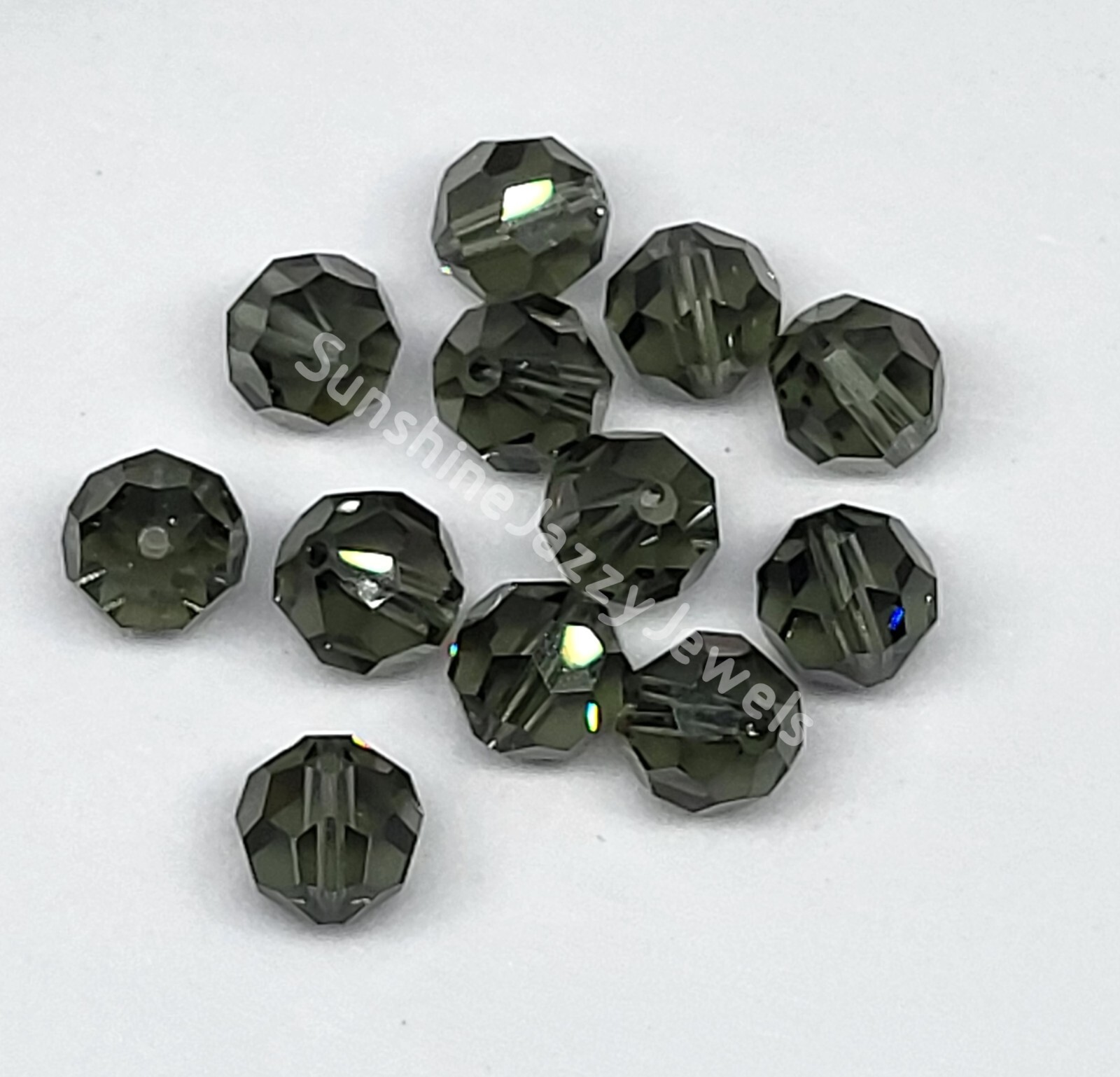 12pc Swarovski Crystal Morion Faceted Round 5000 Beads; Art #199 7mm, 8mm, 9mm