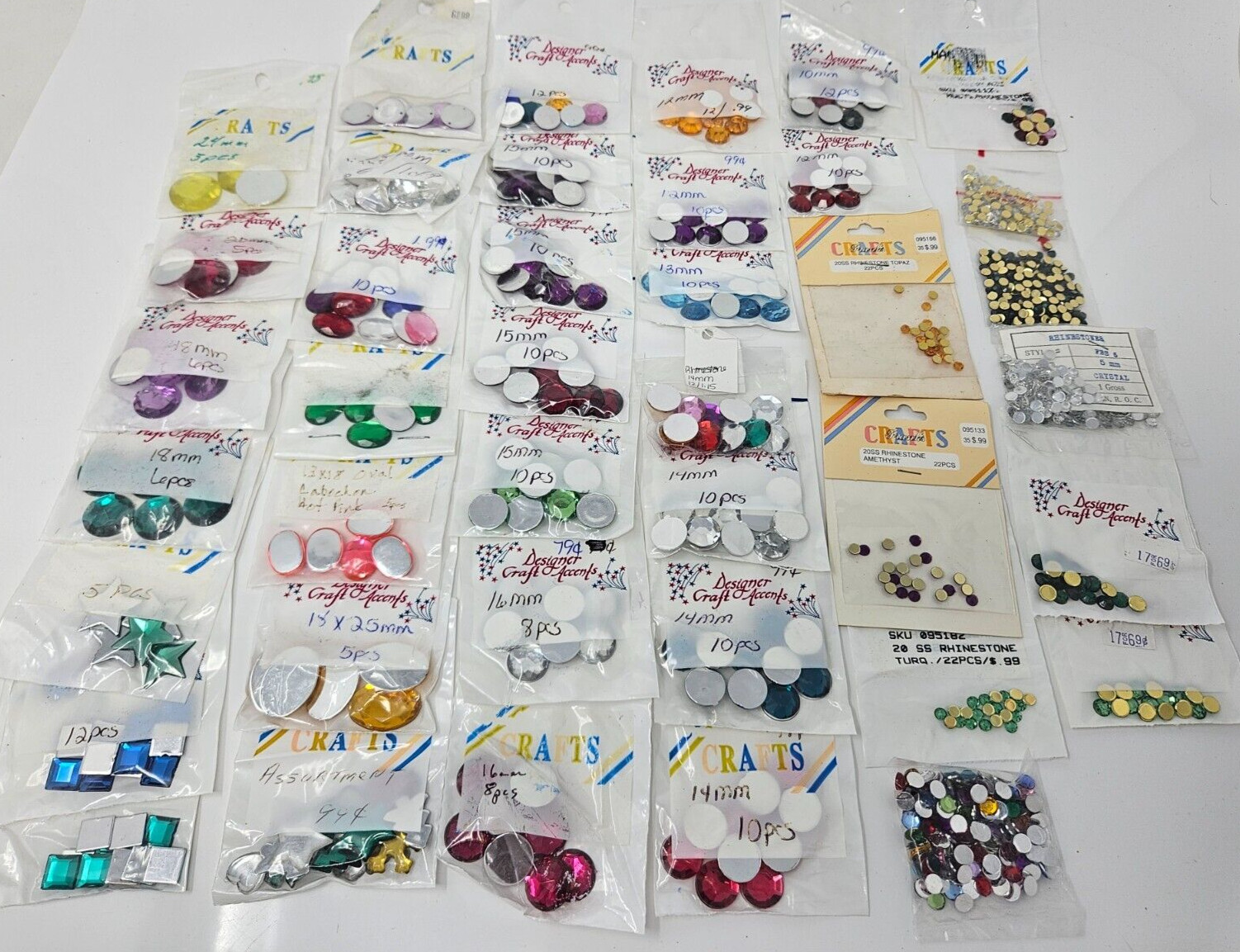 Lot of 40 Packs Assorted Vintage Glue-On Jewels Rhinestones Sewing Crafts