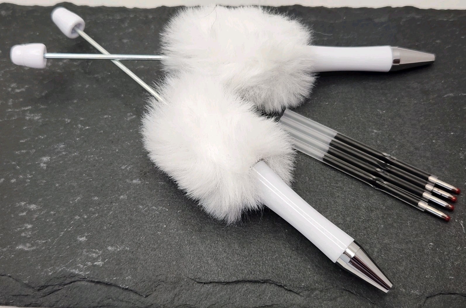 DIY – Fluffy White Beadable Ink Pens – 2 Count Plus 4 Black Ink Refills