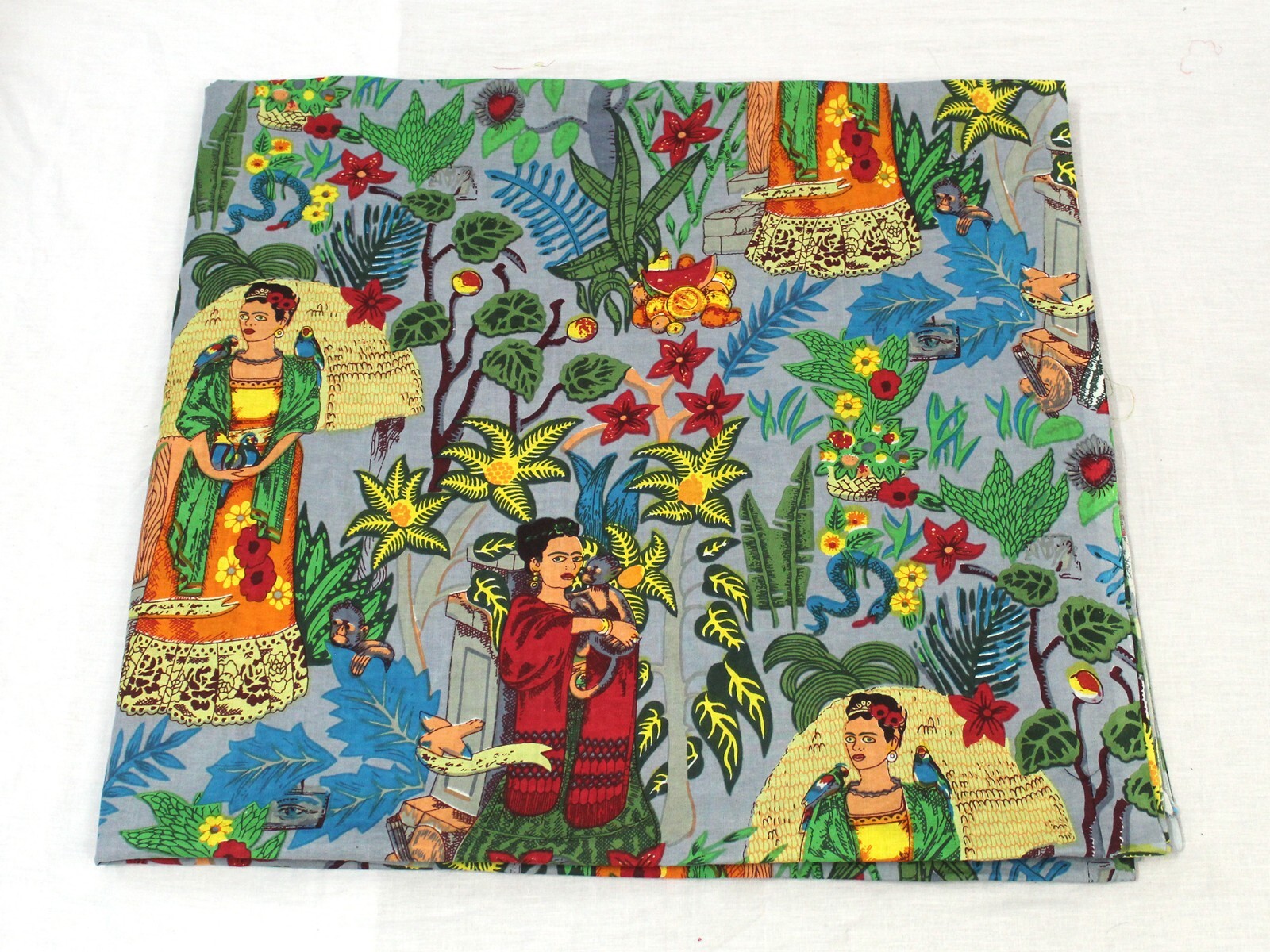 Indian Grey Farida Kahlo Printed Cotton Fabric Beautiful Dressmaking Fabric US