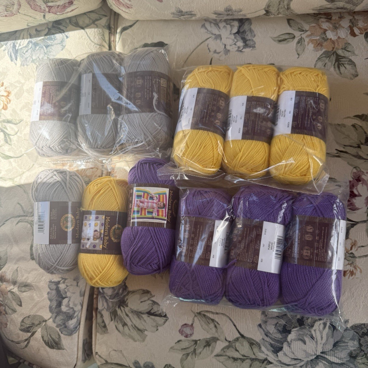 Modern Baby Baby Yarn Skein Lot DK/Light Worsted Purple Yellow Gray