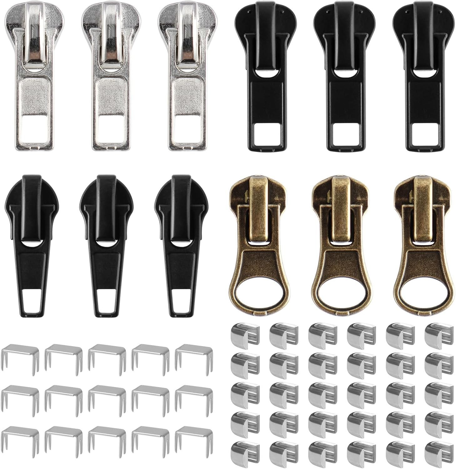 Zipper Repair Kit, 12 Pcs Sliders #5#7, Pull Replacement, Repair with Stops,
