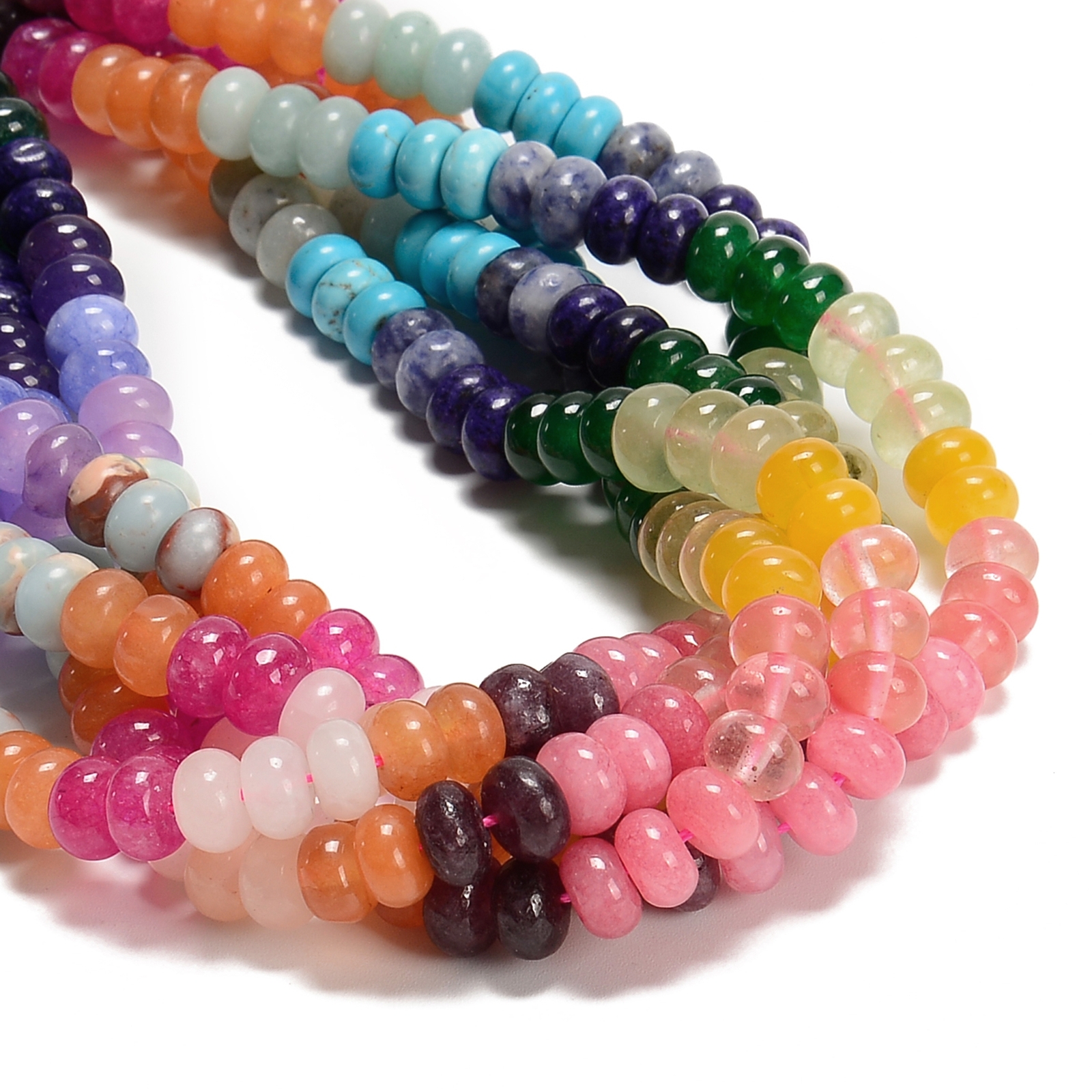 10-Multi-color Gemstone Smooth Rondelle Beads Size 5x8mm 15.5” Strand