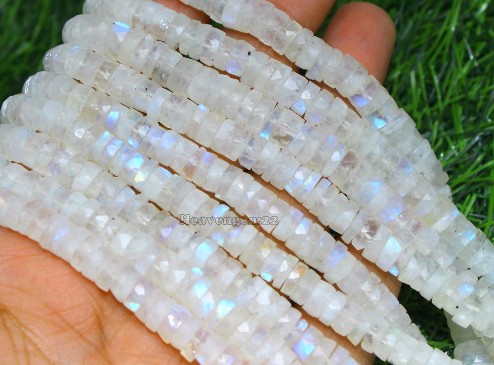 Natural Rainbow Moonstone Faceted Heishi Rondelle 6-7mm Gemstone Beads 8 Inch