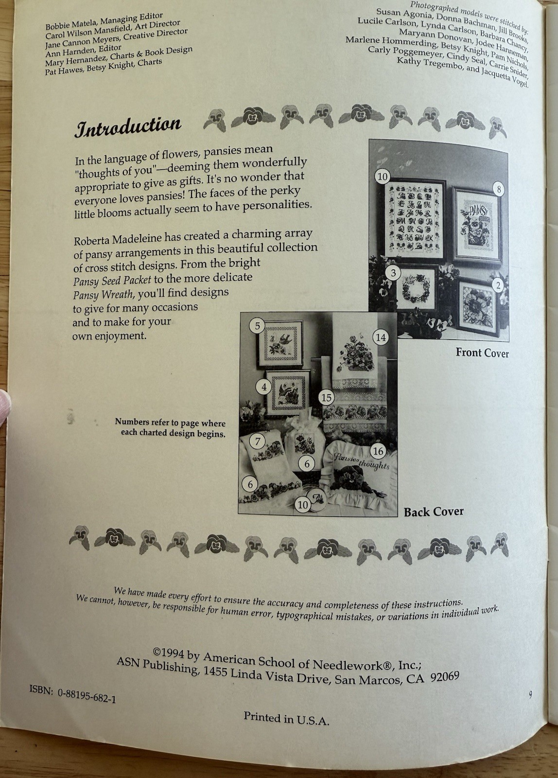 American School Of Needlework Cross Stitch Pattern Book PANSIES By R. Madeleine