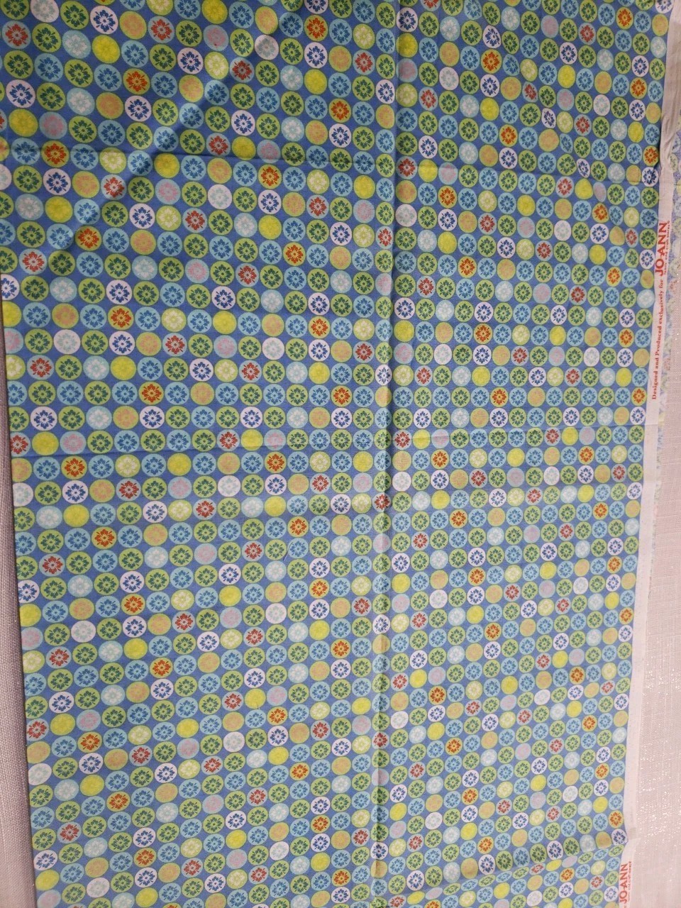 Jo-Ann Fabric Keepsake Calico Blue/Green Medallion Floral Cotton Crafts 43″x42″