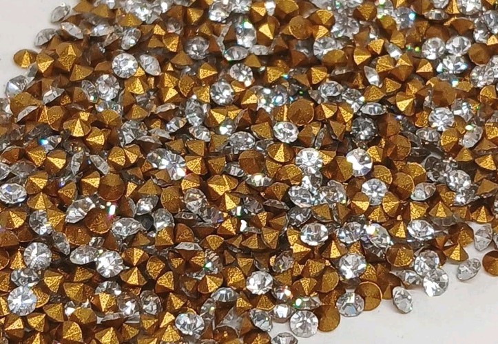 Vtg Swar.Rhines 10gross 1st Quality PP13 Crystal Gold Foiled Pointe Back Austria