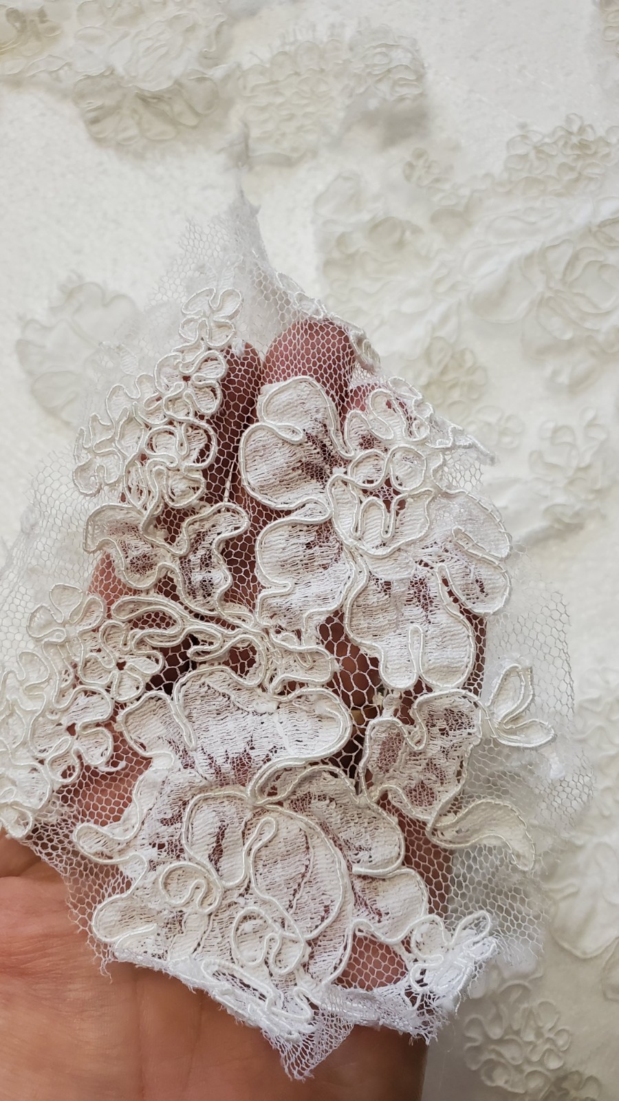 Lace Fabric Remnants WHITE Bridal ALENCON on Polyester Tulle see Details