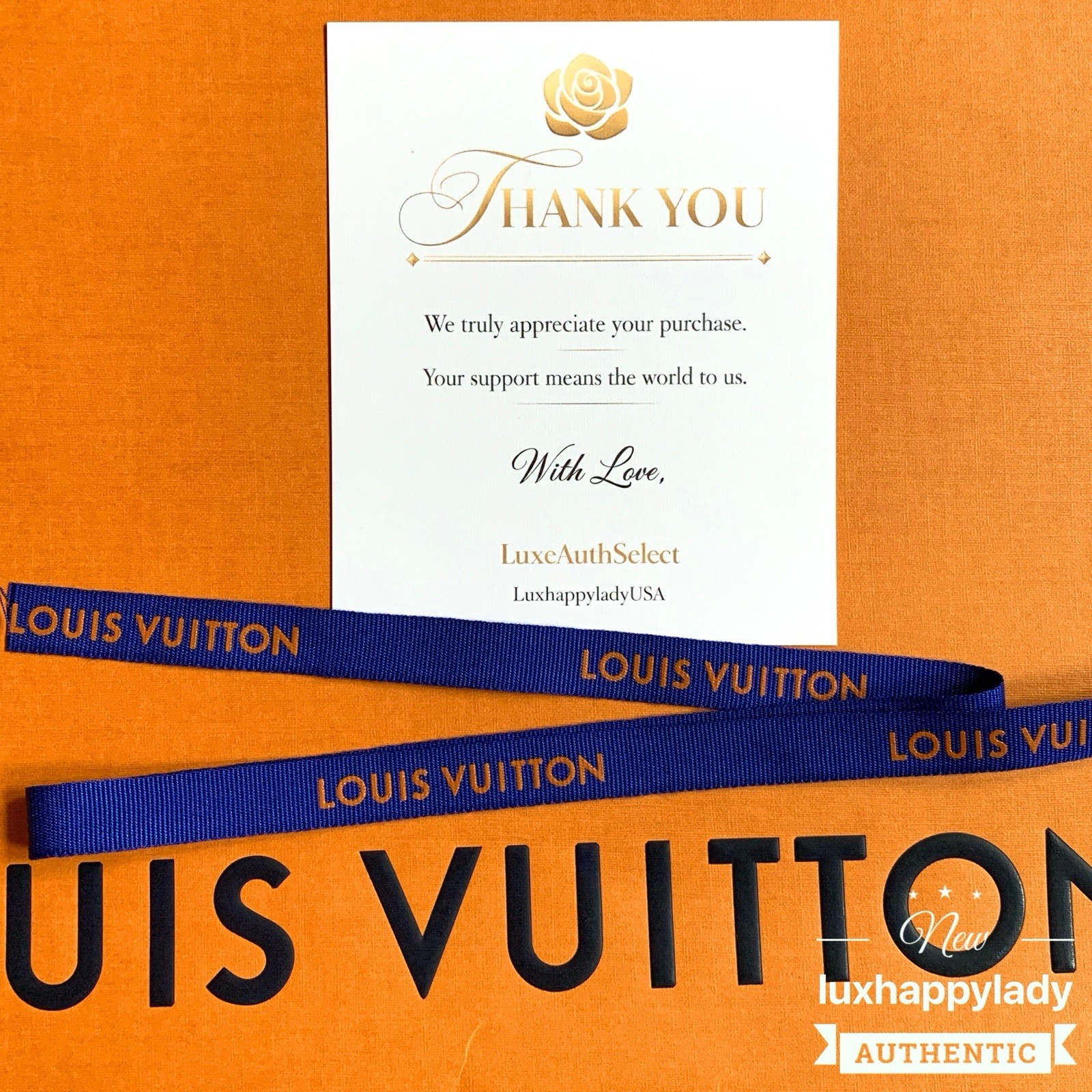 ❤️ New Authentic LOUIS VUITTON 1/2″ Blue & Gold Logo Gift Ribbon 1 Yard (36″) 🔥