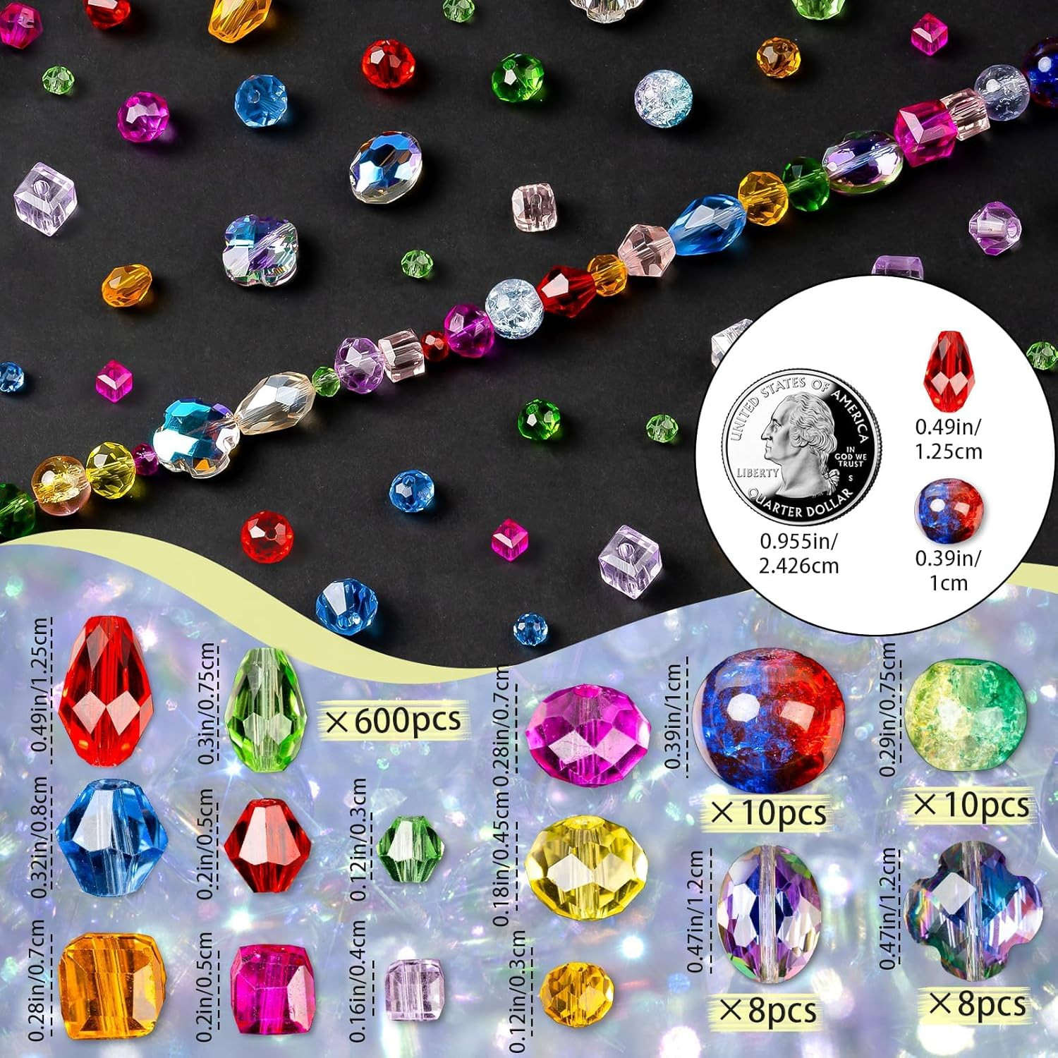 636Pcs Glass Beads for Jewelry Making Assorted Crystal Beads with Loose Beads f