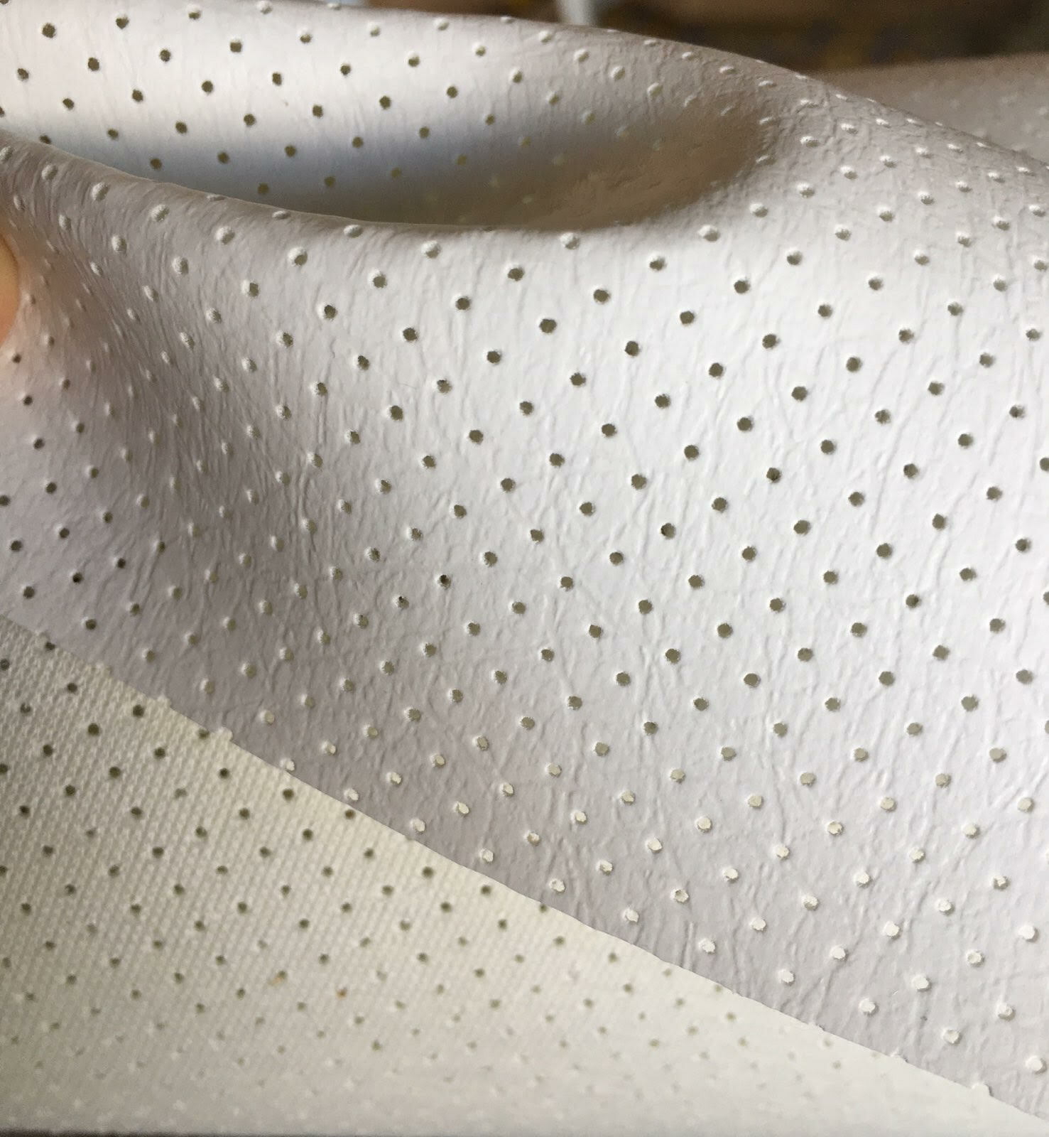 SHIPS FOLDED Vinyl Marine Perforated all the way through White Upholstery Fabric