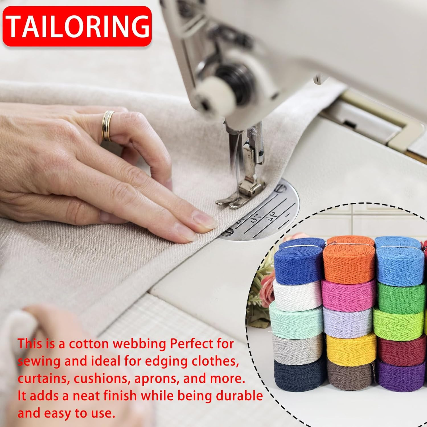 Cotton Twill Tape Ribbon – 100 Yards 3/4Inch, 20 Colors Webbing Straps Herringbo