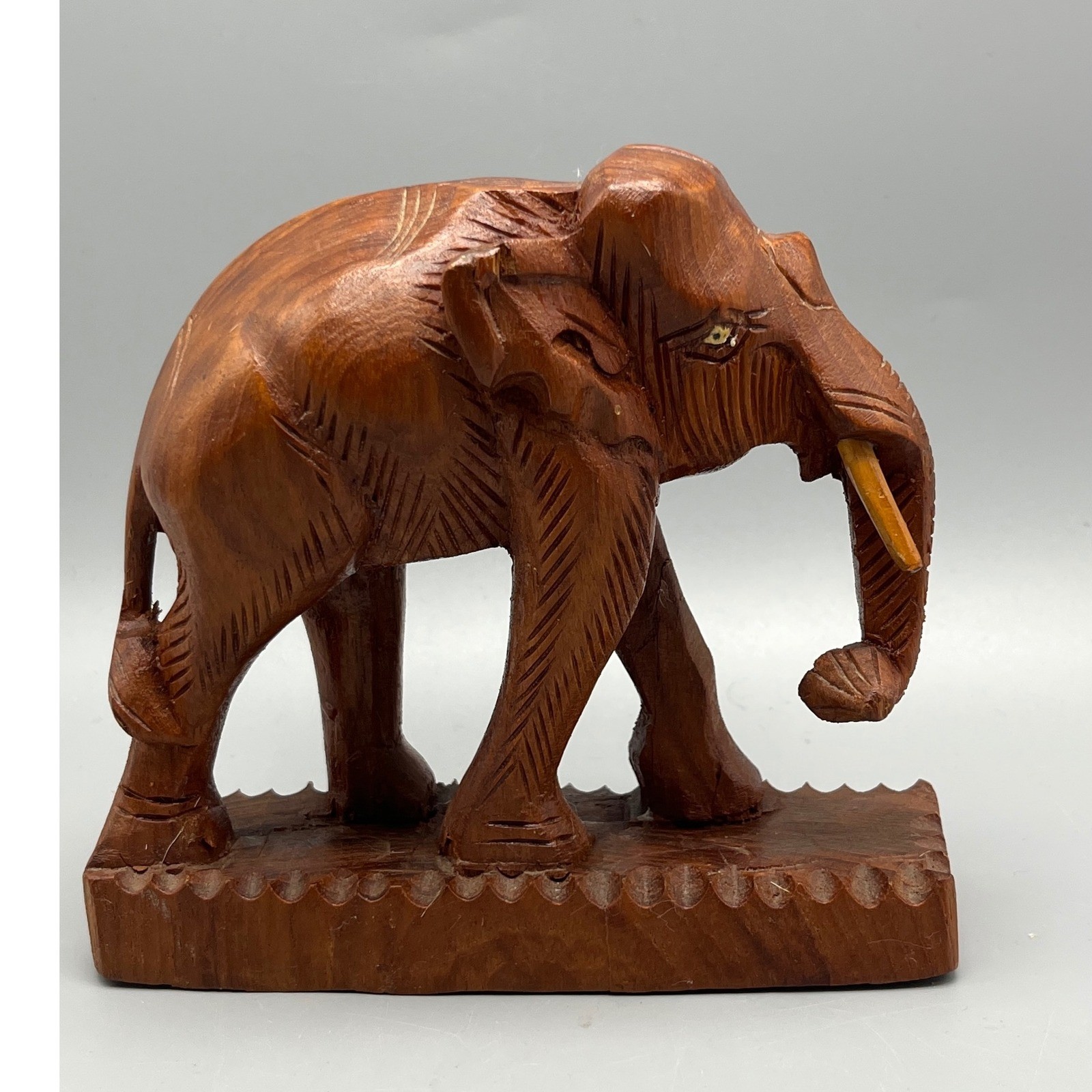 Vintage Hand Carved Solid Wooden Elephant 5.5x 5