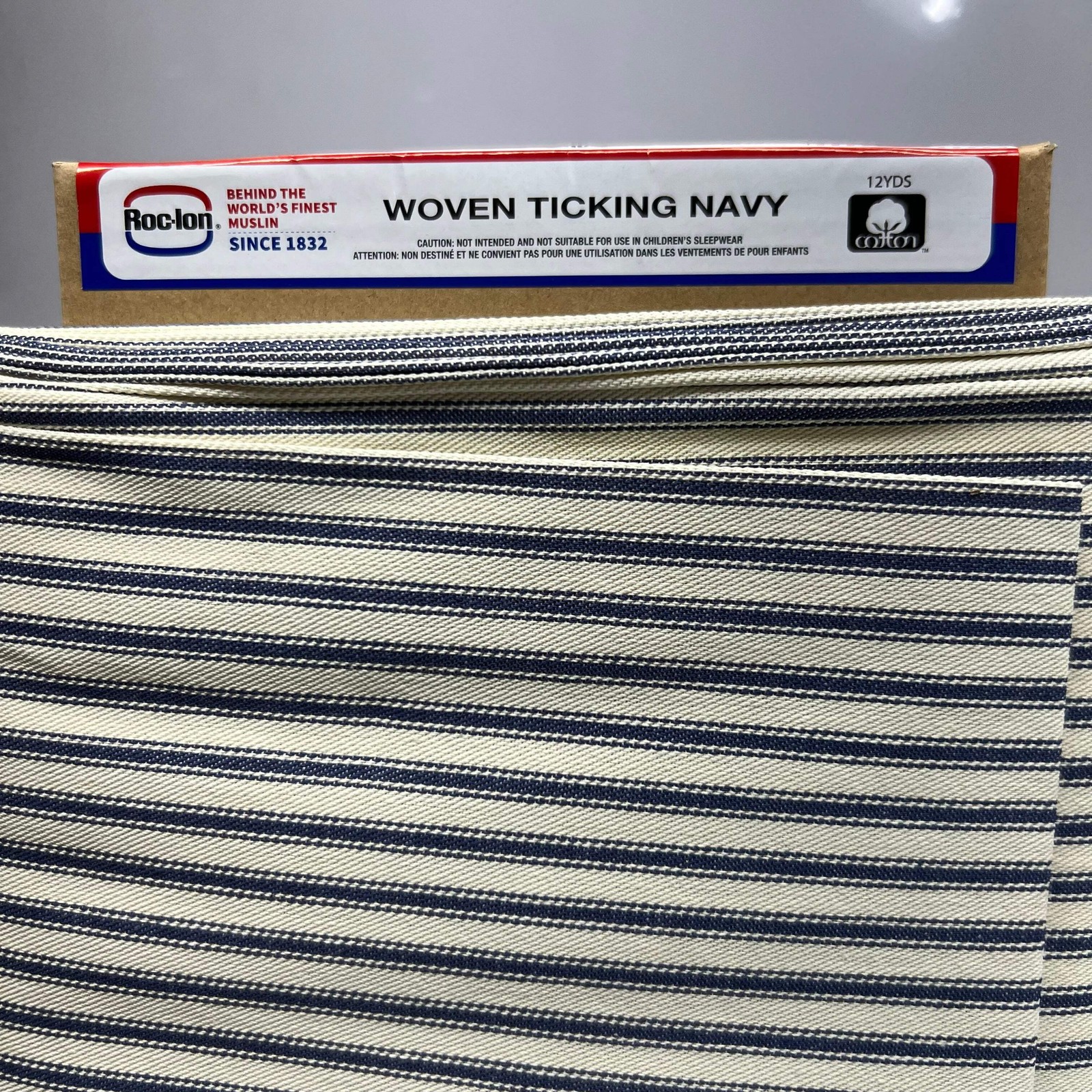 ROCLON Woven Ticking Navy Cotton Fabric Sz 44″ x 12 Yards Navy & White 10736219