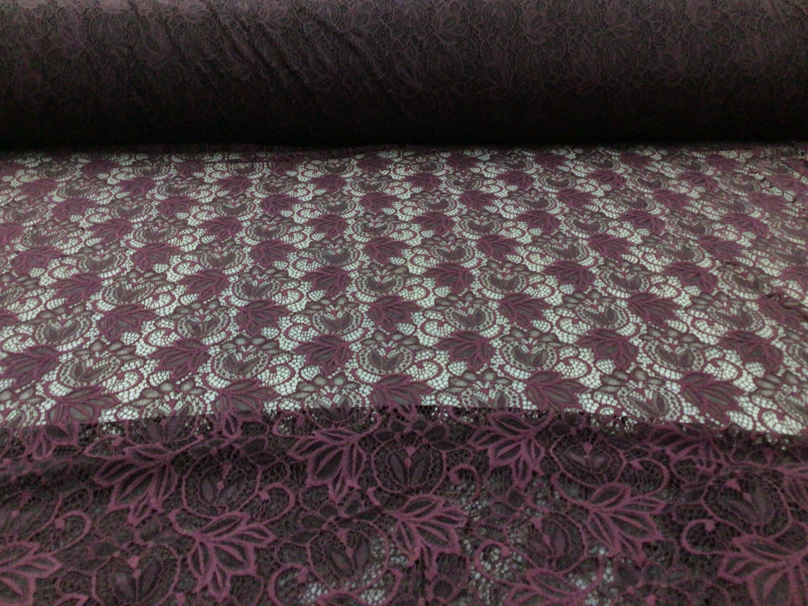 Embroidered Stretch Lace Apparel Fabric Sheer Floral Sangria Purple ZZ210