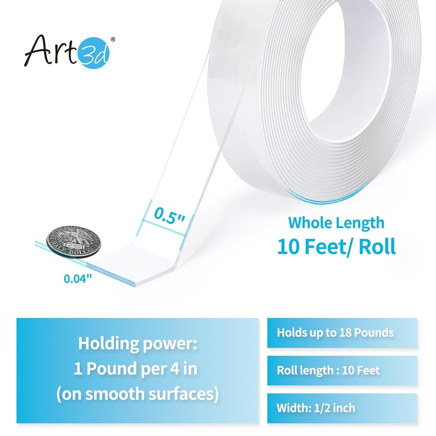 Double-Sided Mounting Tape 10FT, Multipurpose Removable Adhesive Foam Tape, T…