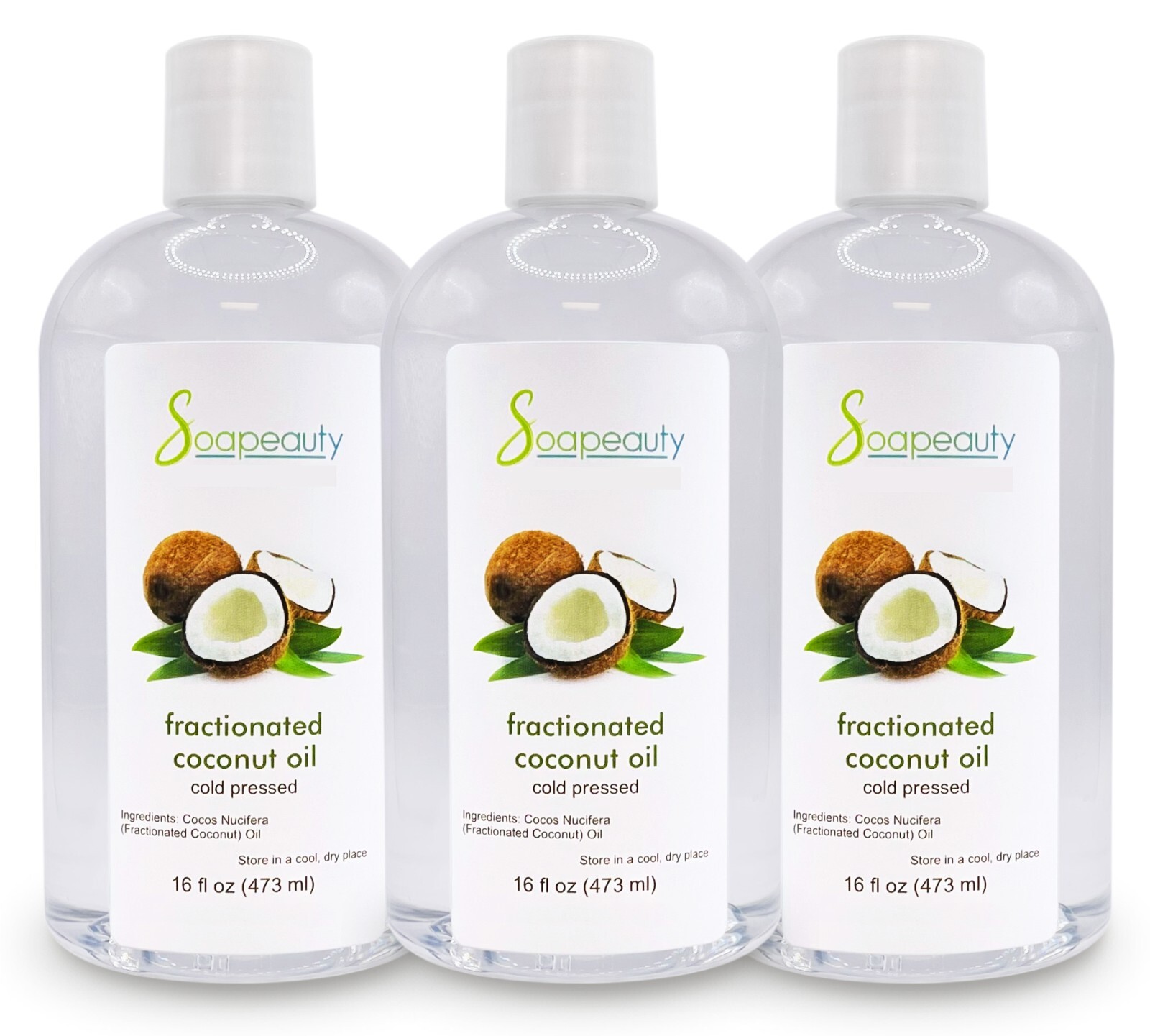 FRACTIONATED COCONUT OIL COLD PRESSED NATURAL 100% PURE 48 OZ (3 X 16)