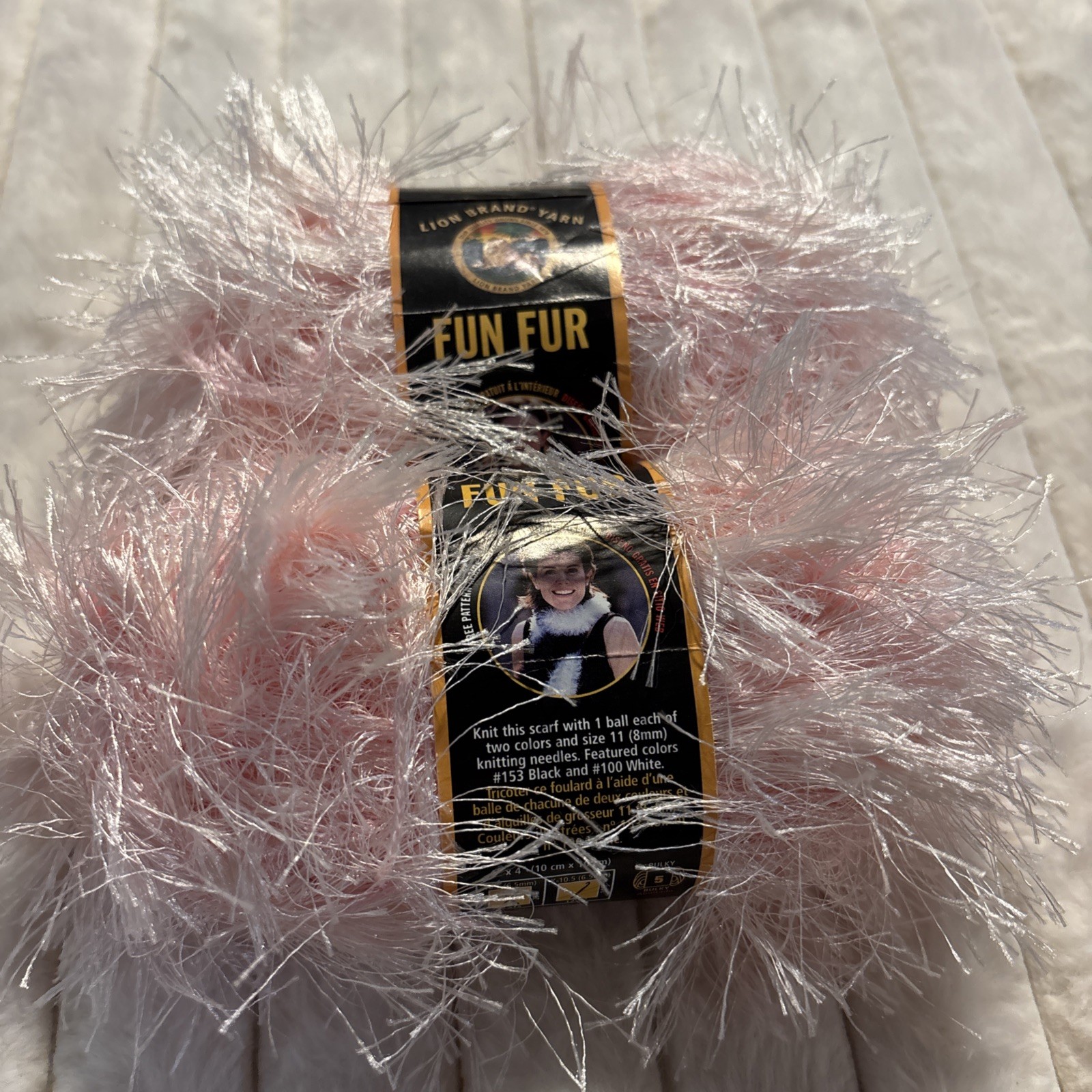 2 Skeins Lion Brand Fun Fur Eyelash Yarn – Soft Pink #101, Dye Lot 7529 – New