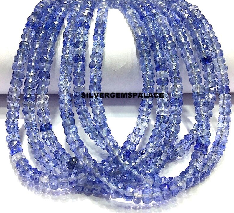 AAAA+ Natural Rare Blue Sapphire Faceted Beads Rondelle String Gemstone Beads.