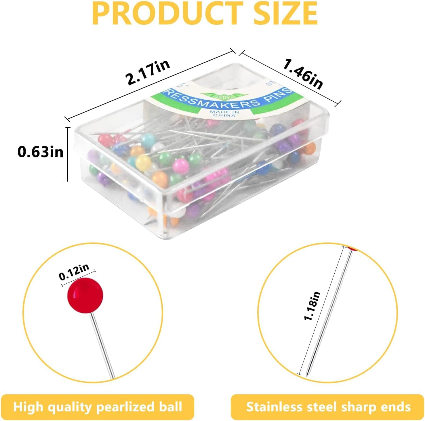 Sewing Pins Glass Head Straight Fabric Pins Multicolor 300 PCS