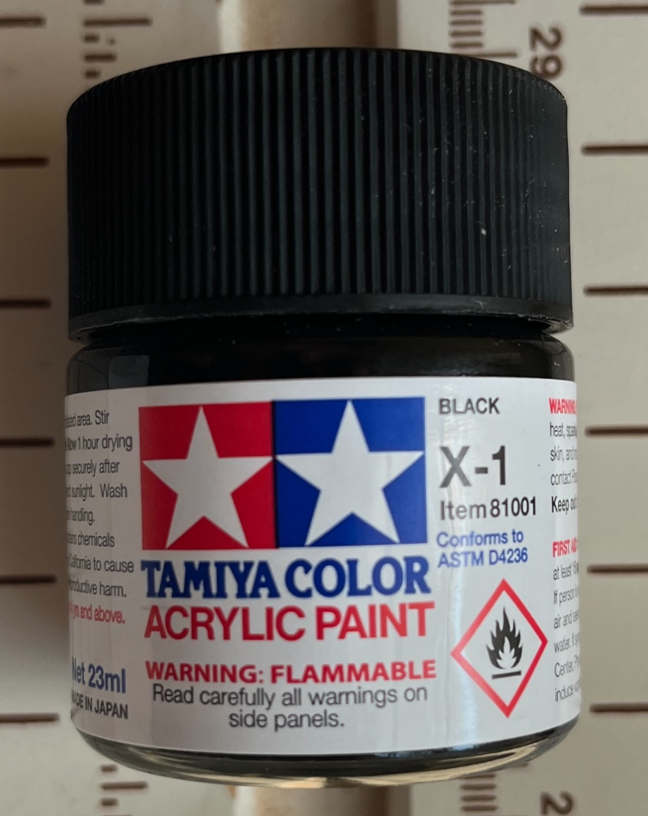 Tamiya Color Acrylic X-1 Black 23ml Bottle of Paint # 81001