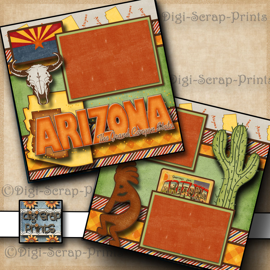 ARIZONA vacation travel 2 premade scrapbook pages paper piecing digiscrap #A0007