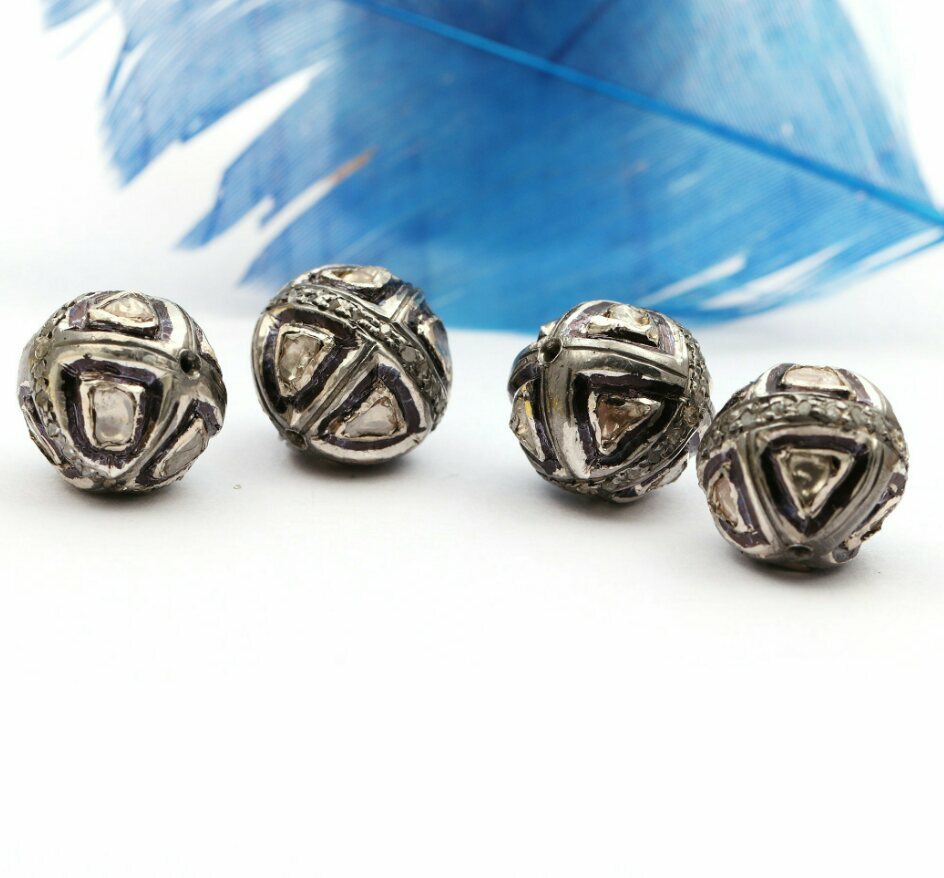 Antique Polki Beads 925 Silver Pave Diamond Jewelry Findings Necklace Beads.
