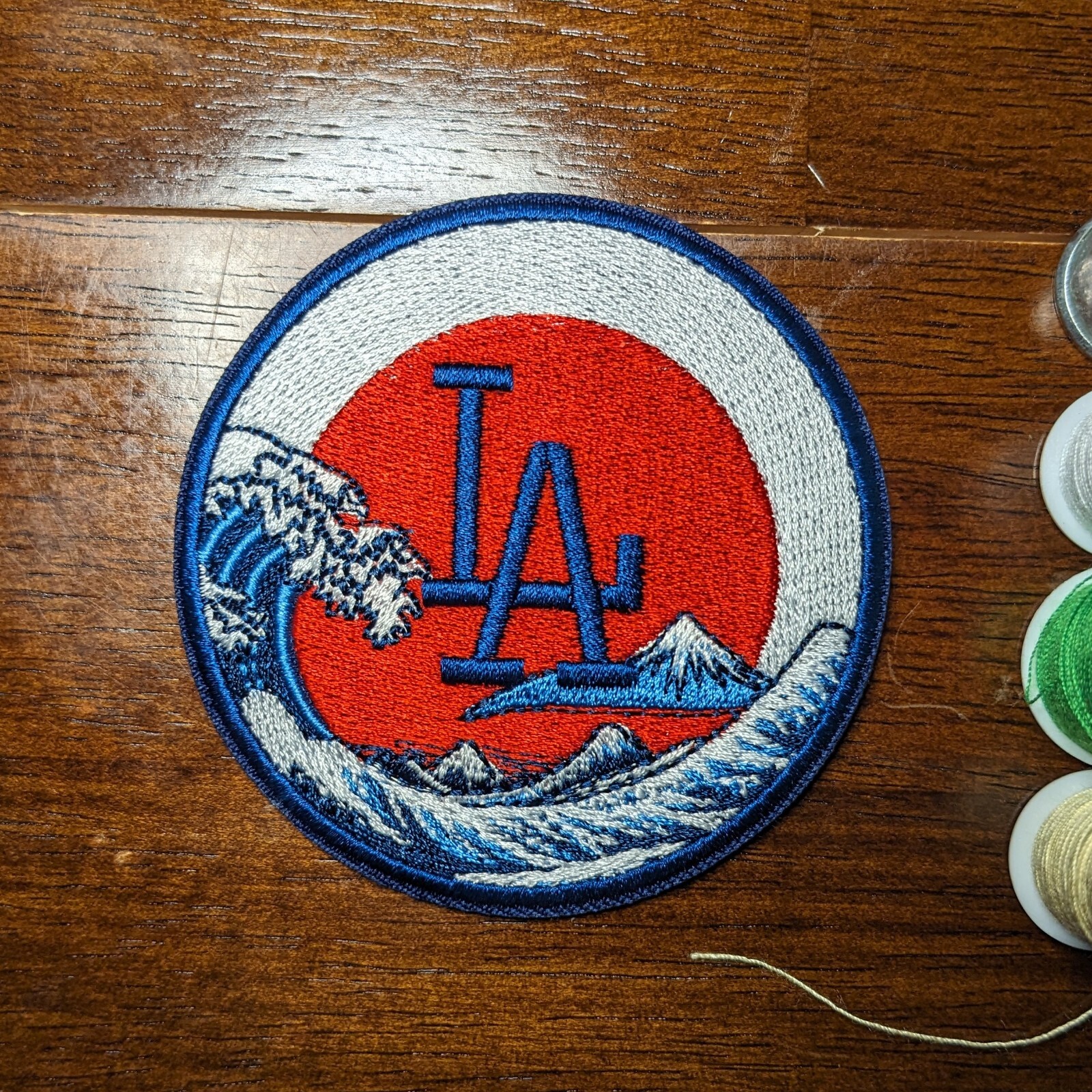 LA Patch Dodgers Baseball Japan Great Wave Red Sun Ohtani Embroidered Iron On 3″