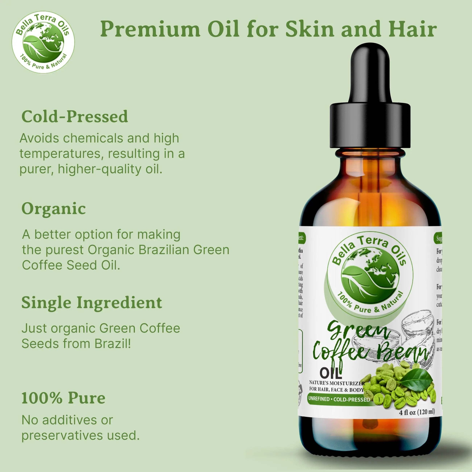Green Coffee Bean Oil: Natural, Cold-Pressed, Ideal for Skin Rejuvenation