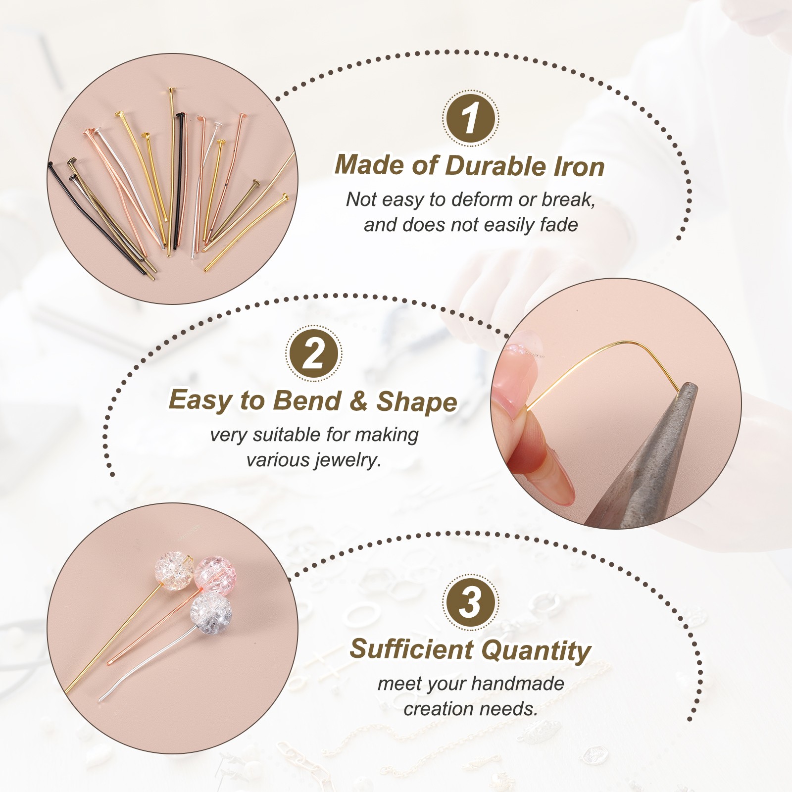 1 Inch Flat Head Pins, Jewelry Making Headpins-400Pcs(Silver Gold)