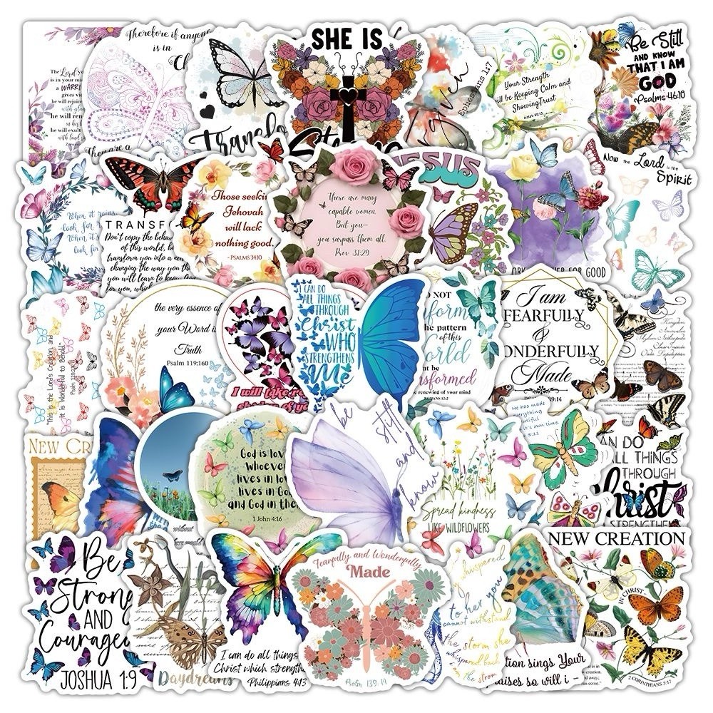 20Pcs Random Aesthetic Butterfly Inspirational Bible Verse Waterproof Stickers