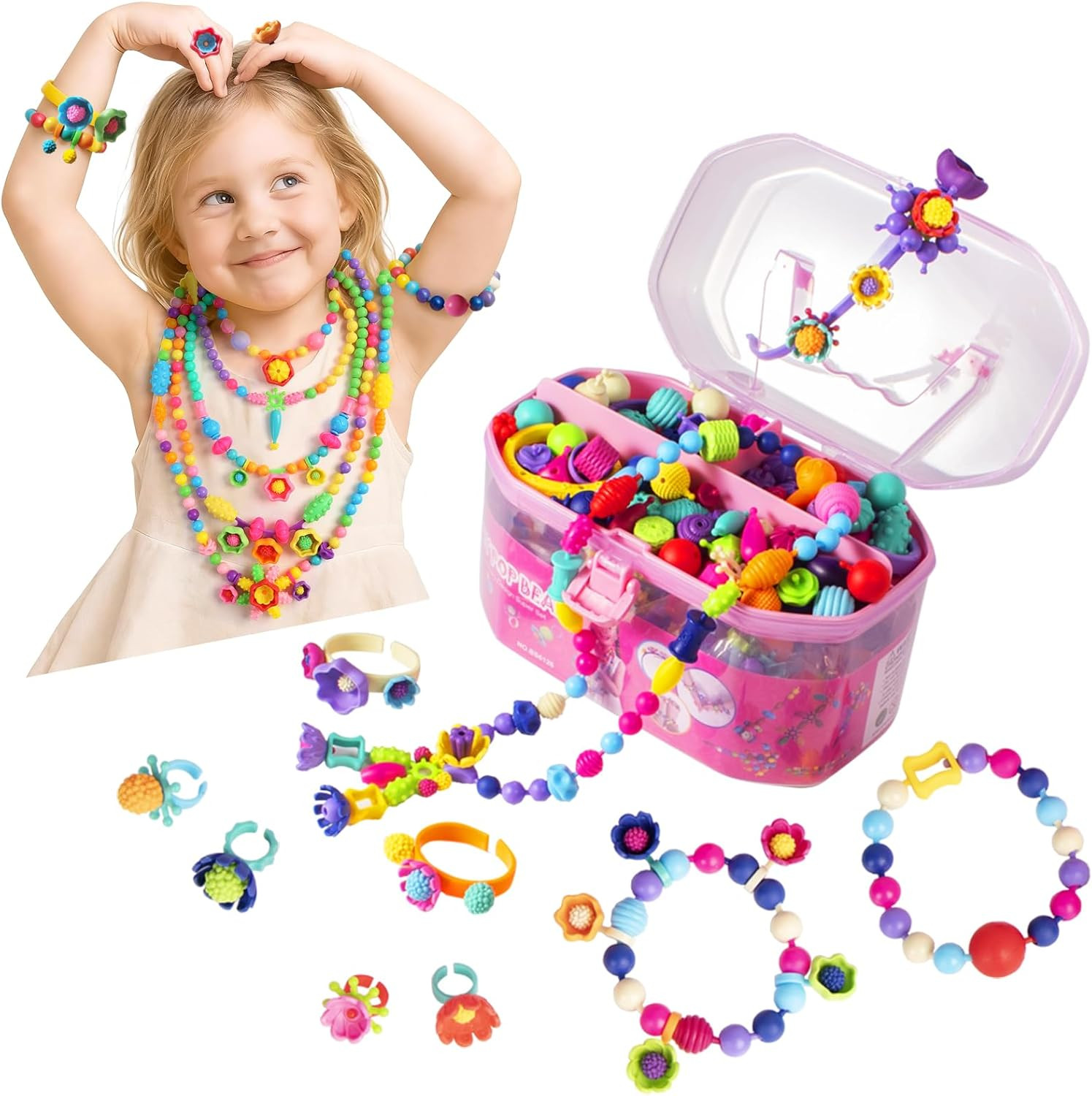 Pop Beads, Jewelry Making Kit – Arts and Crafts for Girls 3-7 Years Old, Snap Be