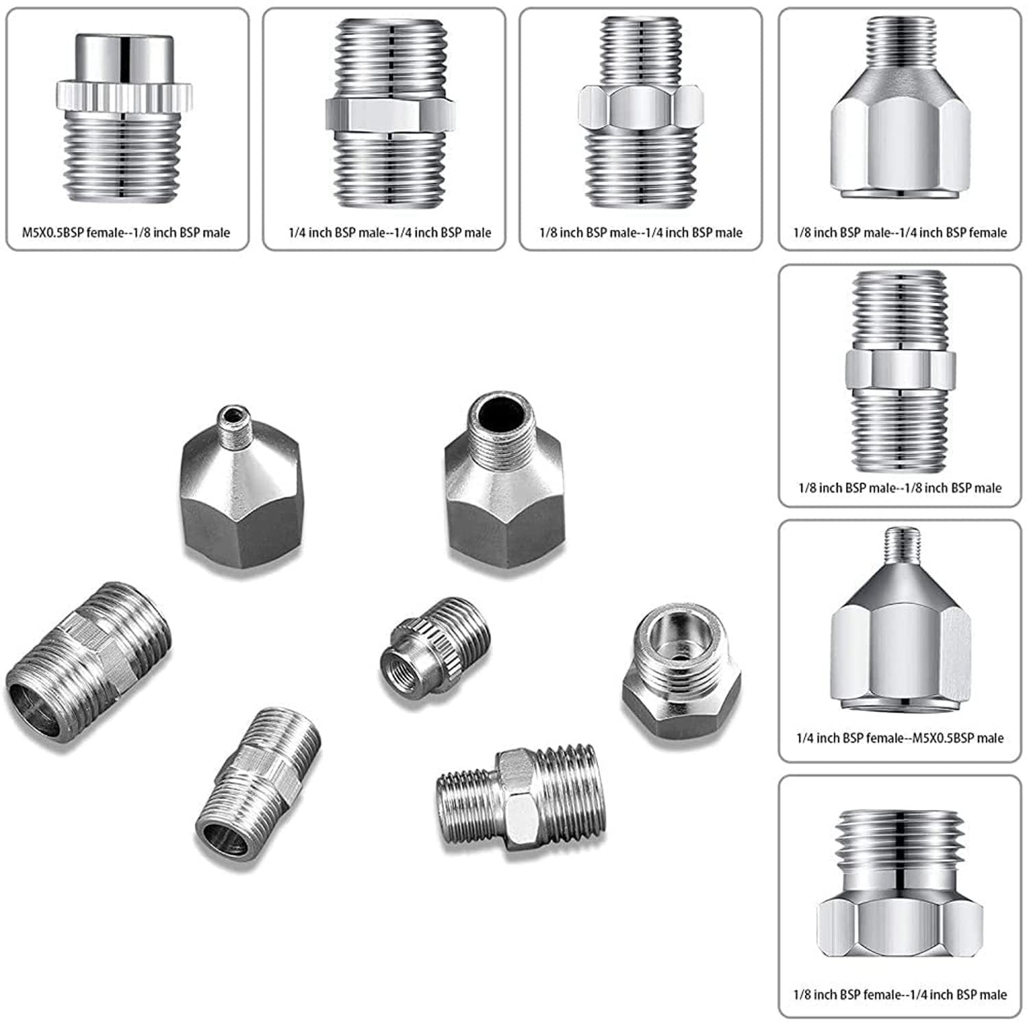 13Pcs Airbrush Adapter Kit, 1/8″ & 1/4″ BSP Spray Fittings with Air Control V…