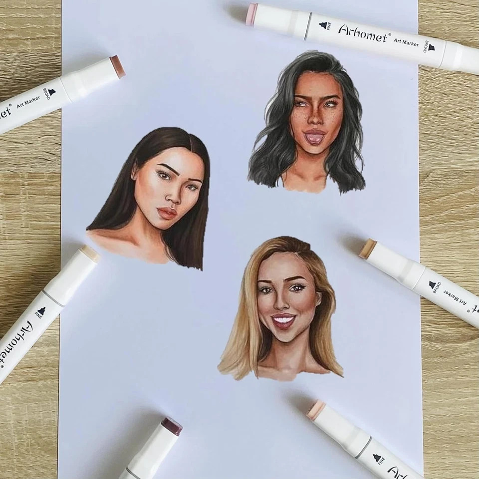 6 Colors Skin Tone Alcohol Markers Set, Skin, Wood, Earth Colors Dual Tips Art M