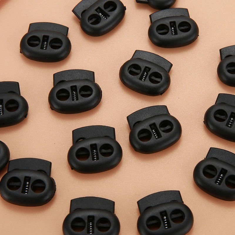 Double Hole Cord Lock/Slide Lock/Toggle/Paracord Spring Loaded Plastic 50pcs