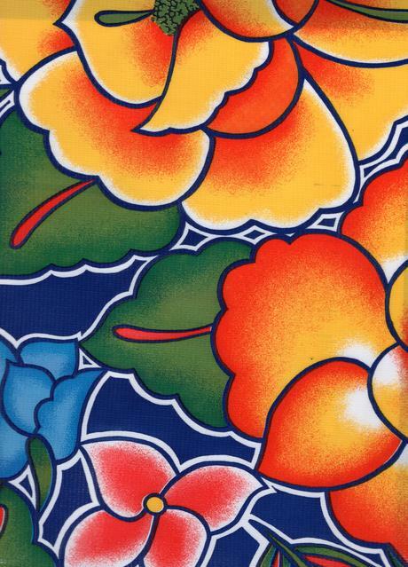 Oilcloth Fabric Exotic Floral Tehuana Navy Blue Pattern Sold in Yard or Bolt