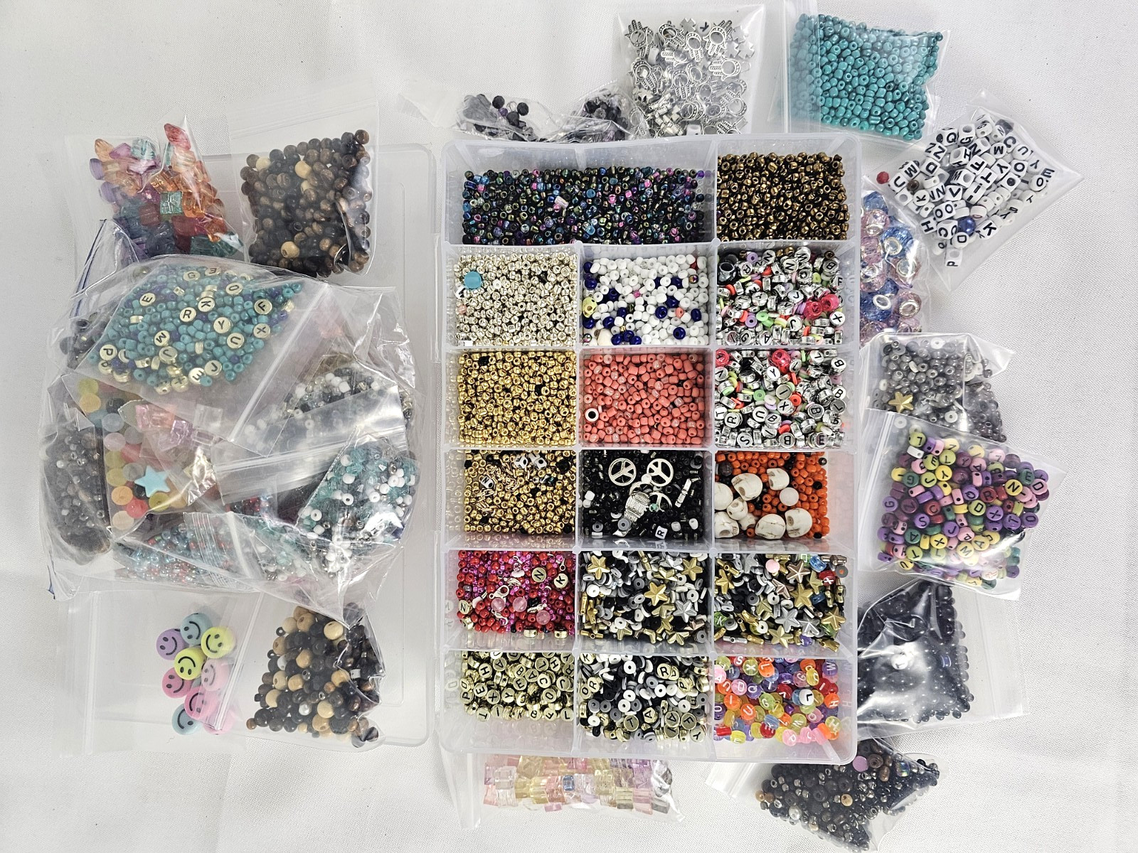 Large Lot of Mostly Glass Bead 4.5LB Various Size Shapes Colors Loose Mix