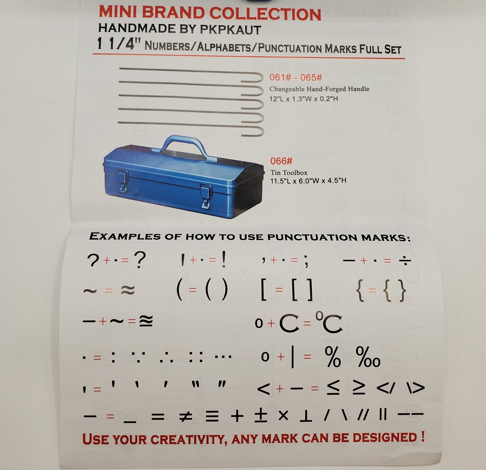 Branding Stamp Set 1.25in Letters Numbers Marks Full Set Unused Metal Toolbox