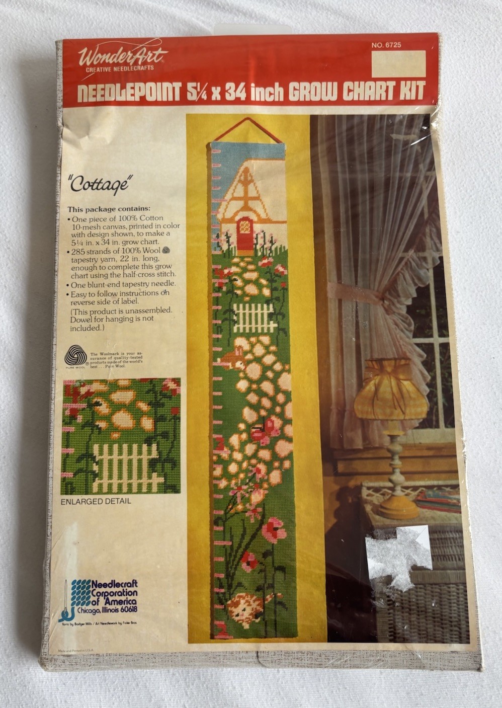 New Vintage WonderArt “Cottage” 6725 Kids Growth Chart Large Wall Hanging