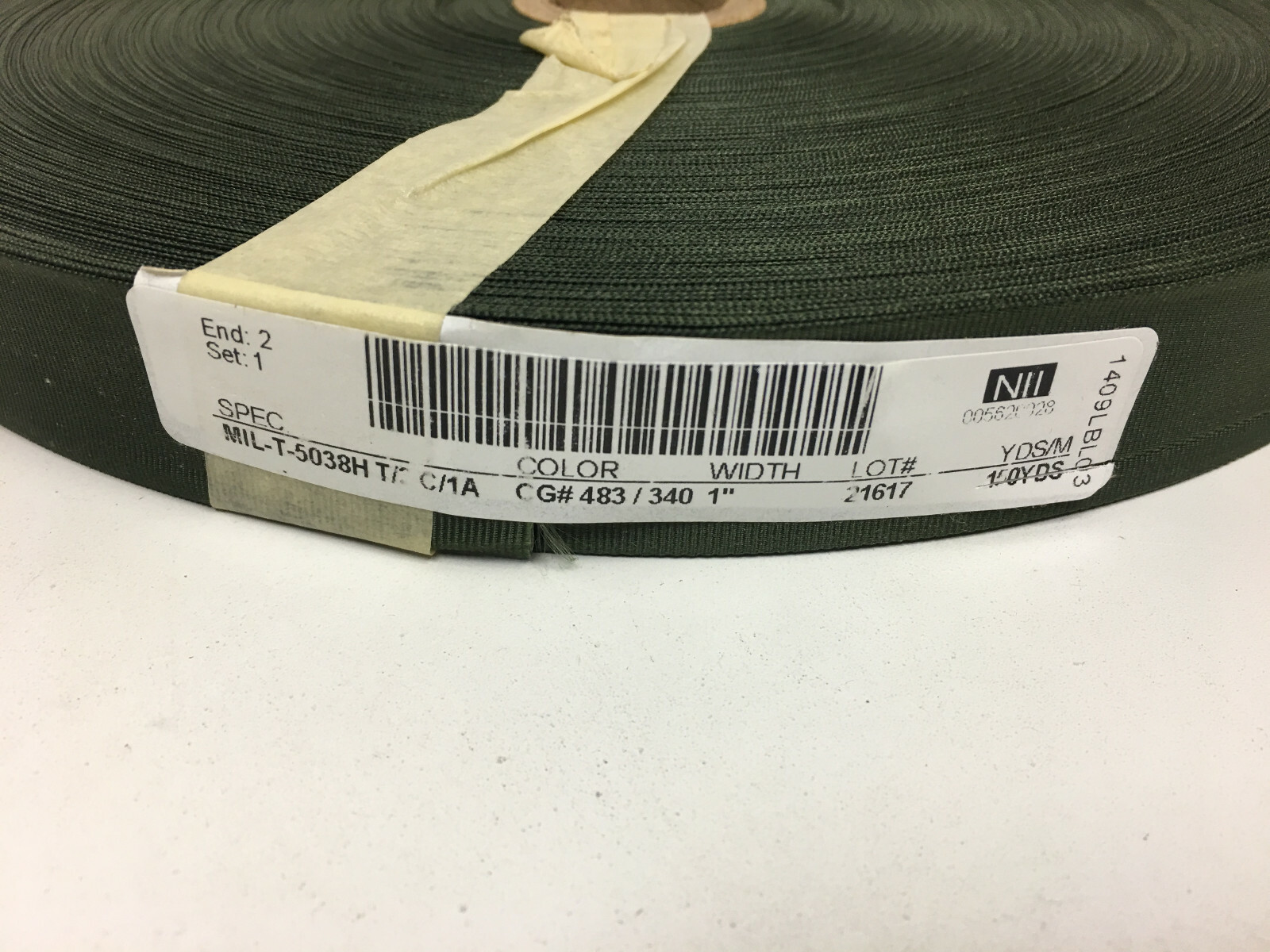 150 YARD ROLL 1″ Inch MilSpec Webbing Binding Grosgrain MIL-PRF-5038J CAMO GREEN