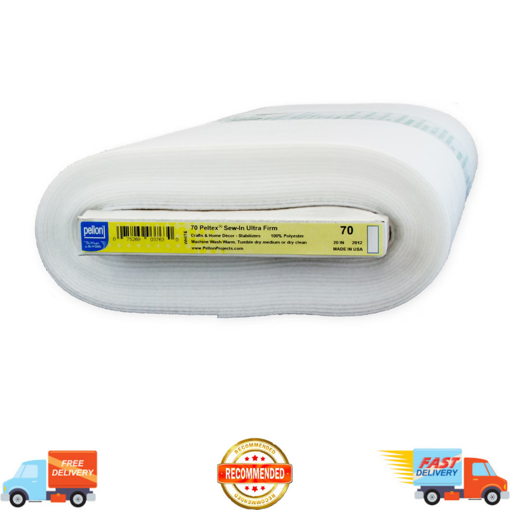 Pellon 70 Peltex Sew-in Fabric Stabilizer, White, Ultra Firm 20″ x 10 Yard Bolt
