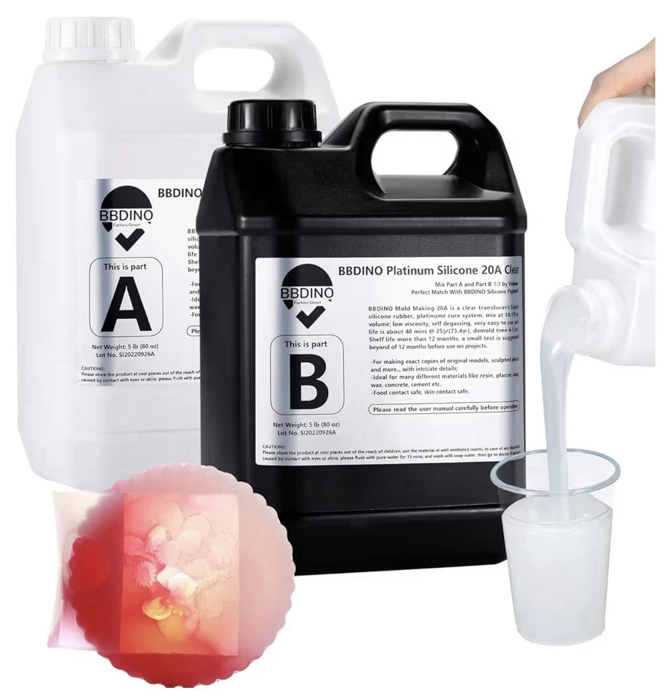 BBDINO Platinum Silicone 20A Clear Mold Making Silicone Rubber Kit A&B #G3/4