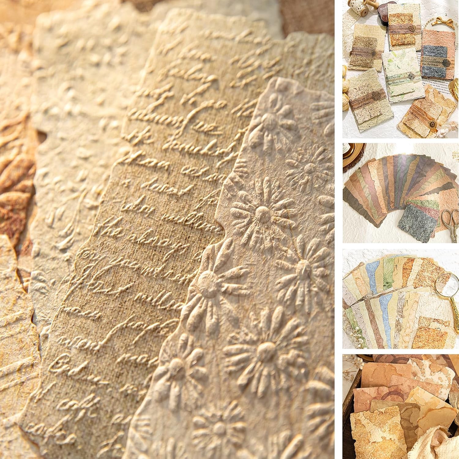 168Pcs Textured Scrapbook Paper Kit – Embossed Rice Decoupage Paper Mixed Media