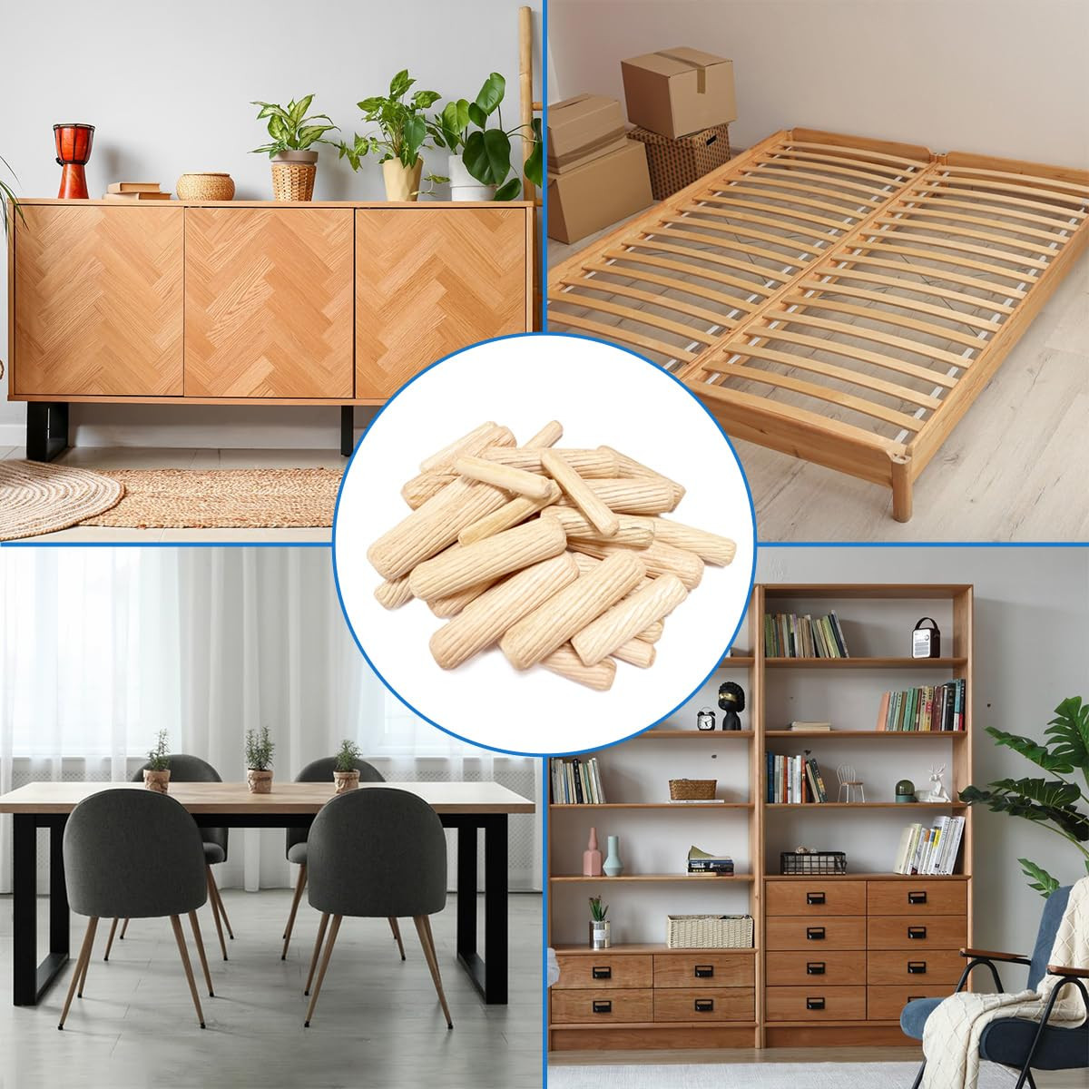 30Pcs Wooden Dowels Assorted, M6 M8 M10 Fluted Wood Dowel Pins, Hard Wood Groove