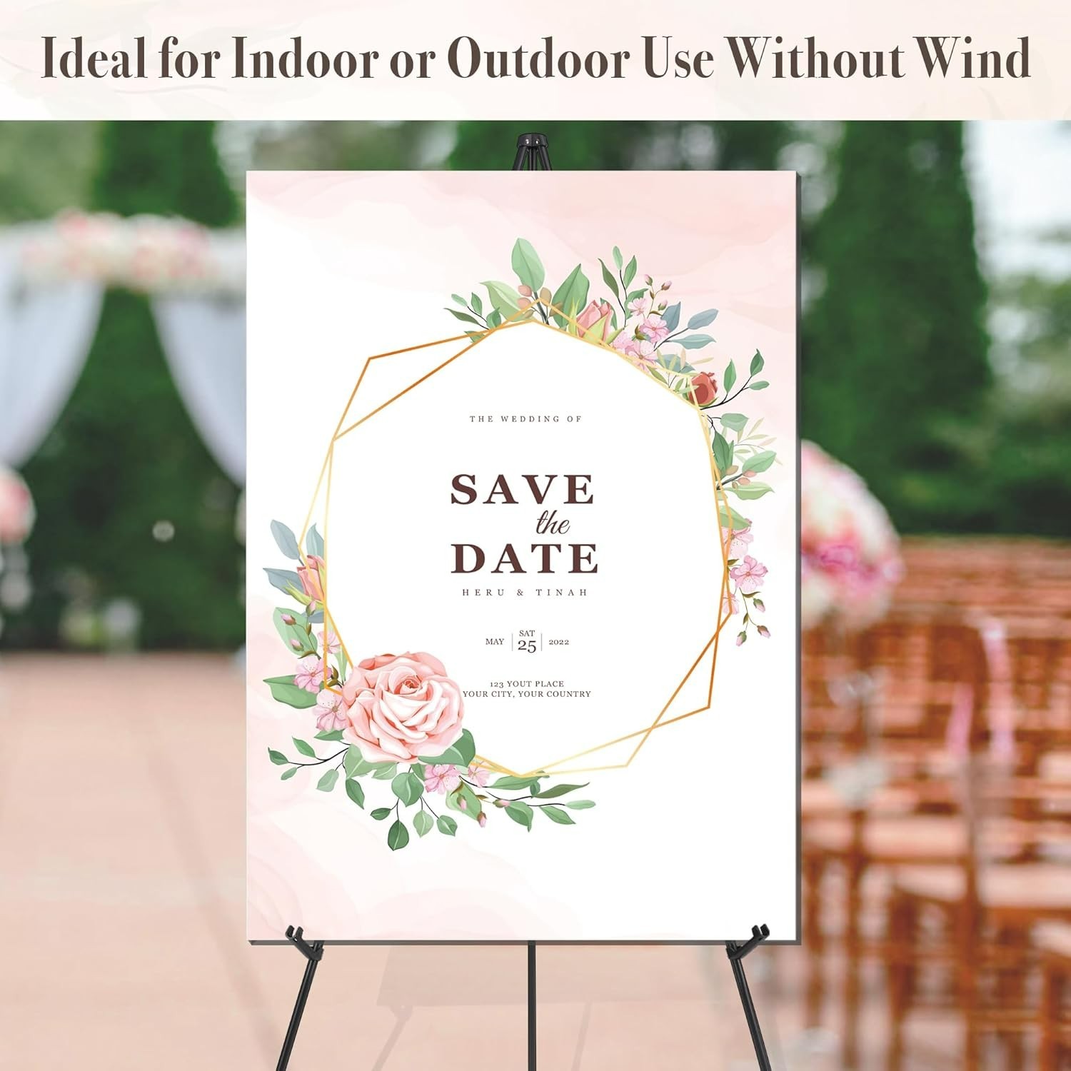 Portable 63” Black Metal Easel – Adjustable Height Display for Wedding Signs