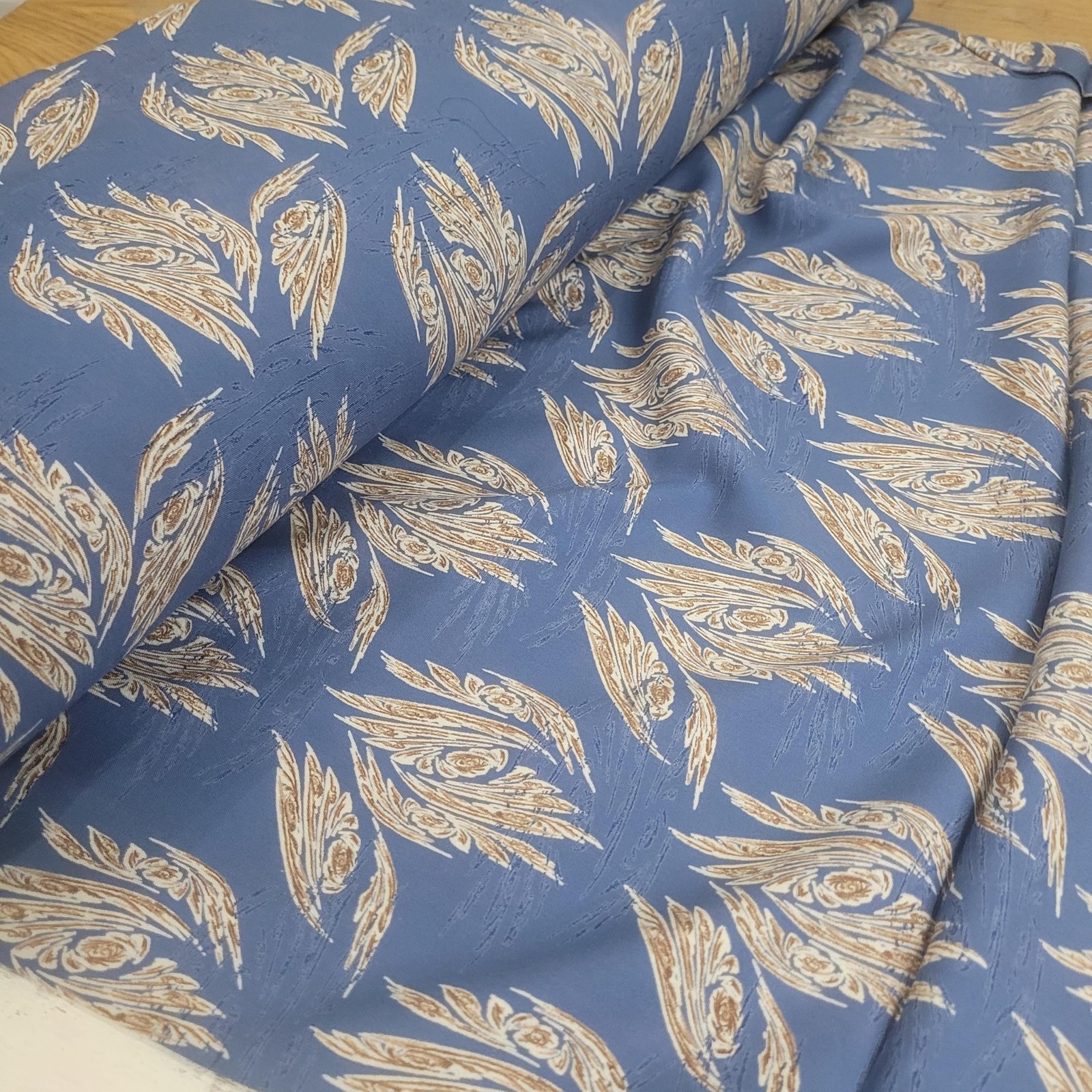 Blue Viscose Fabric by Yard, Gold Leaf Paisley Boho Fabric, Summer Dress