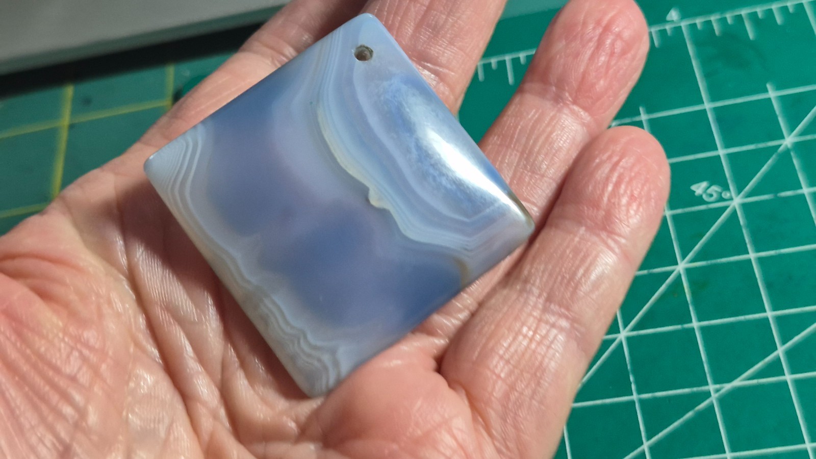 Diamond shaped huge blue striped focal agate bead 40 mm thick jewelry making