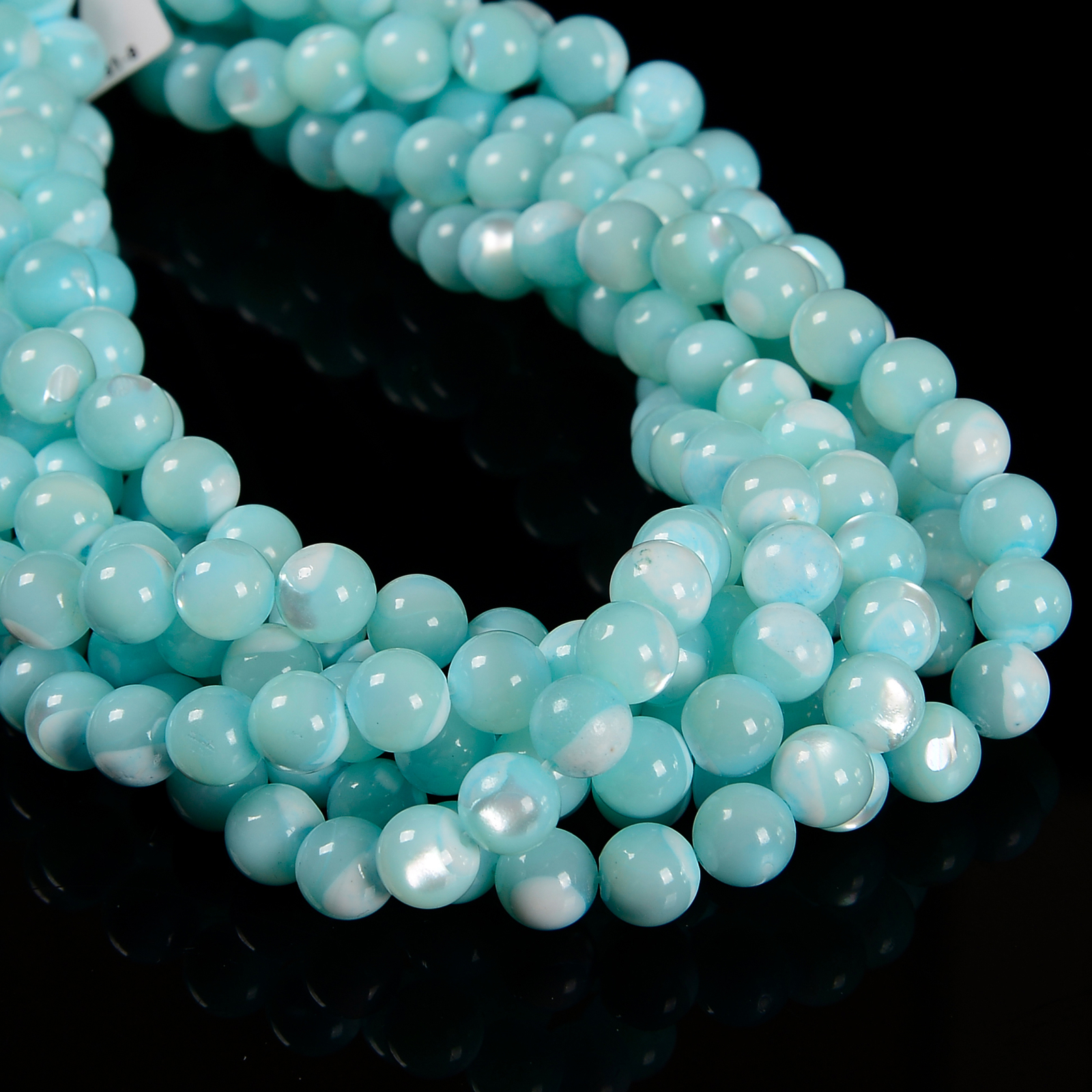 Iridecent Aqua Blue MOP Shell Smooth Round Beads Size 4mm 6mm 8mm 10mm 15.5”Std