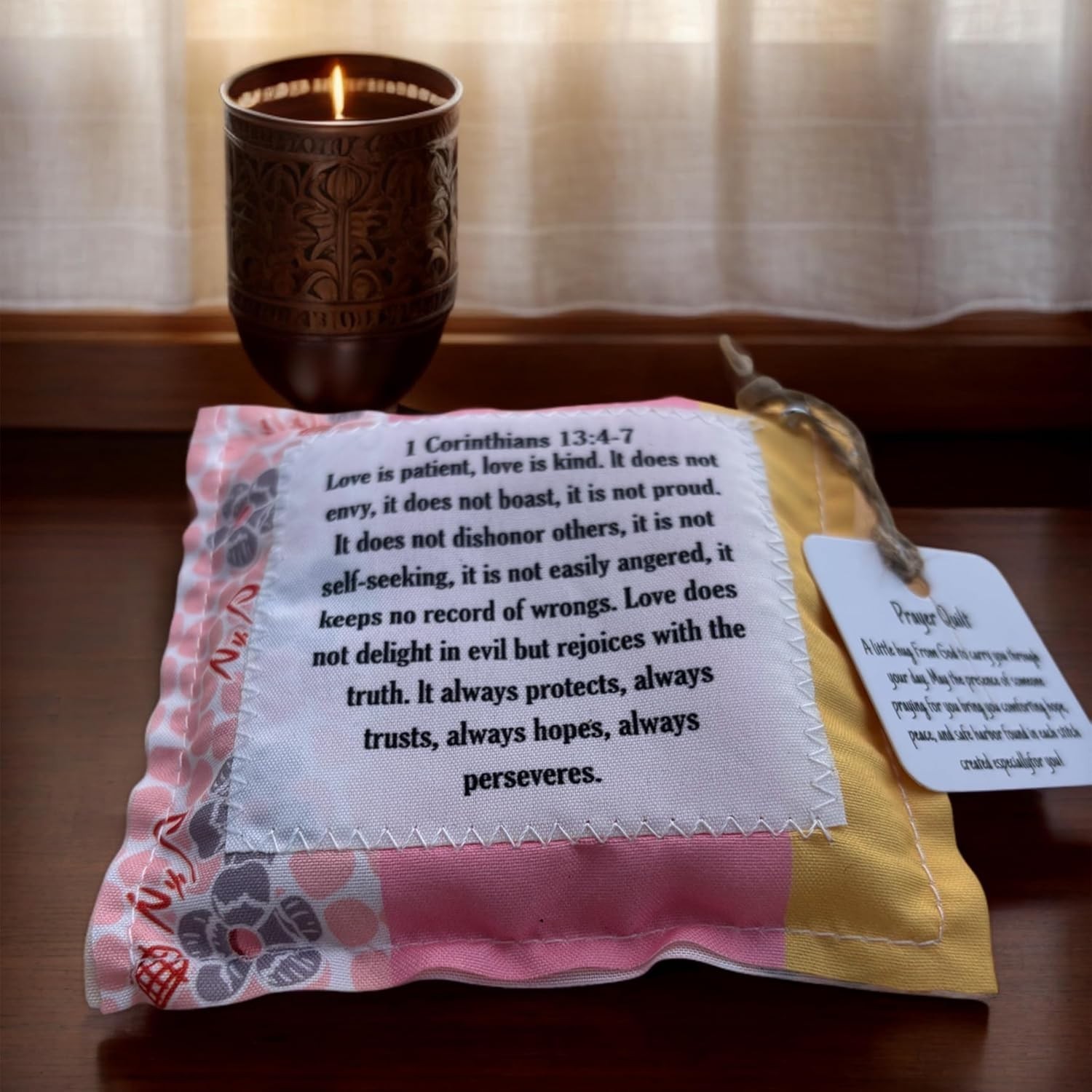 Elegant 4×4 Prayer Quilt with Floral Design – Inspirational Religious Keepsake